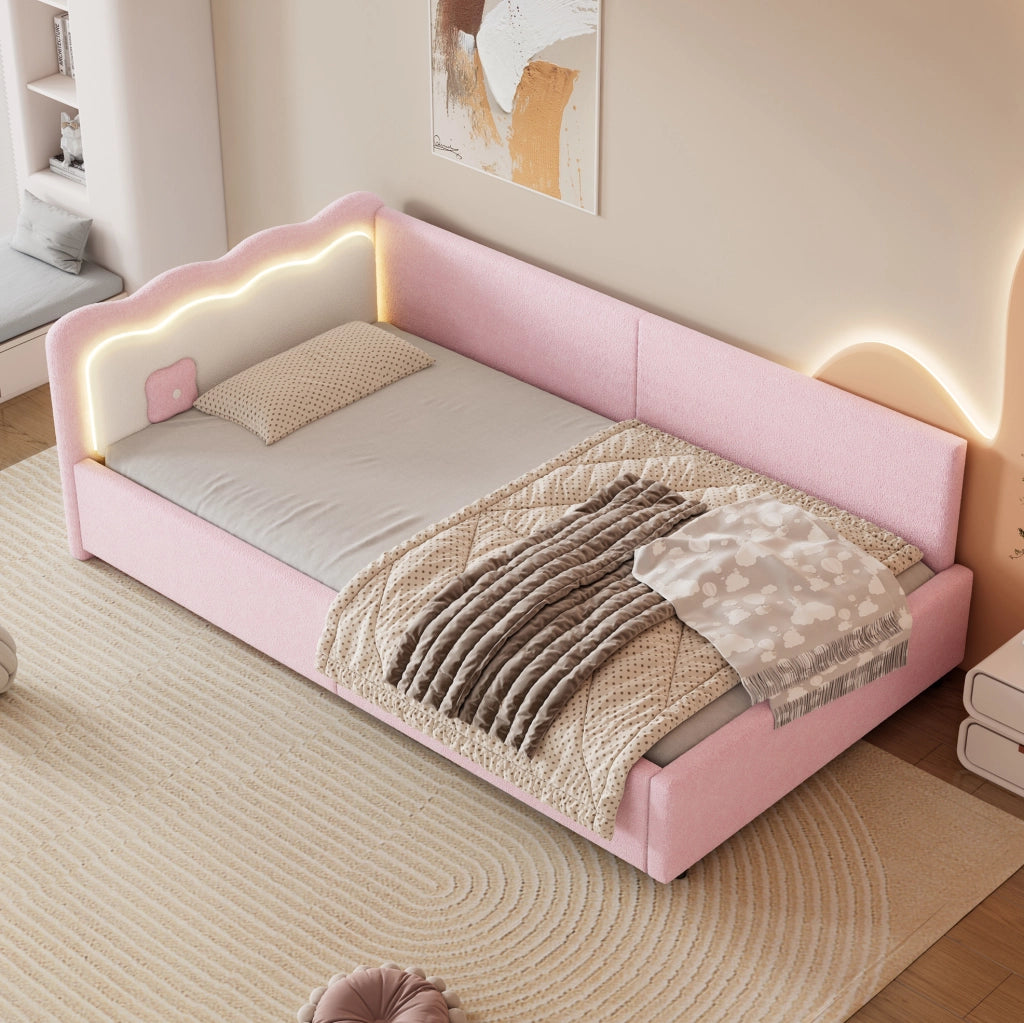 Letto da giorno 90x200 cm rosa con LED e rete a doghe