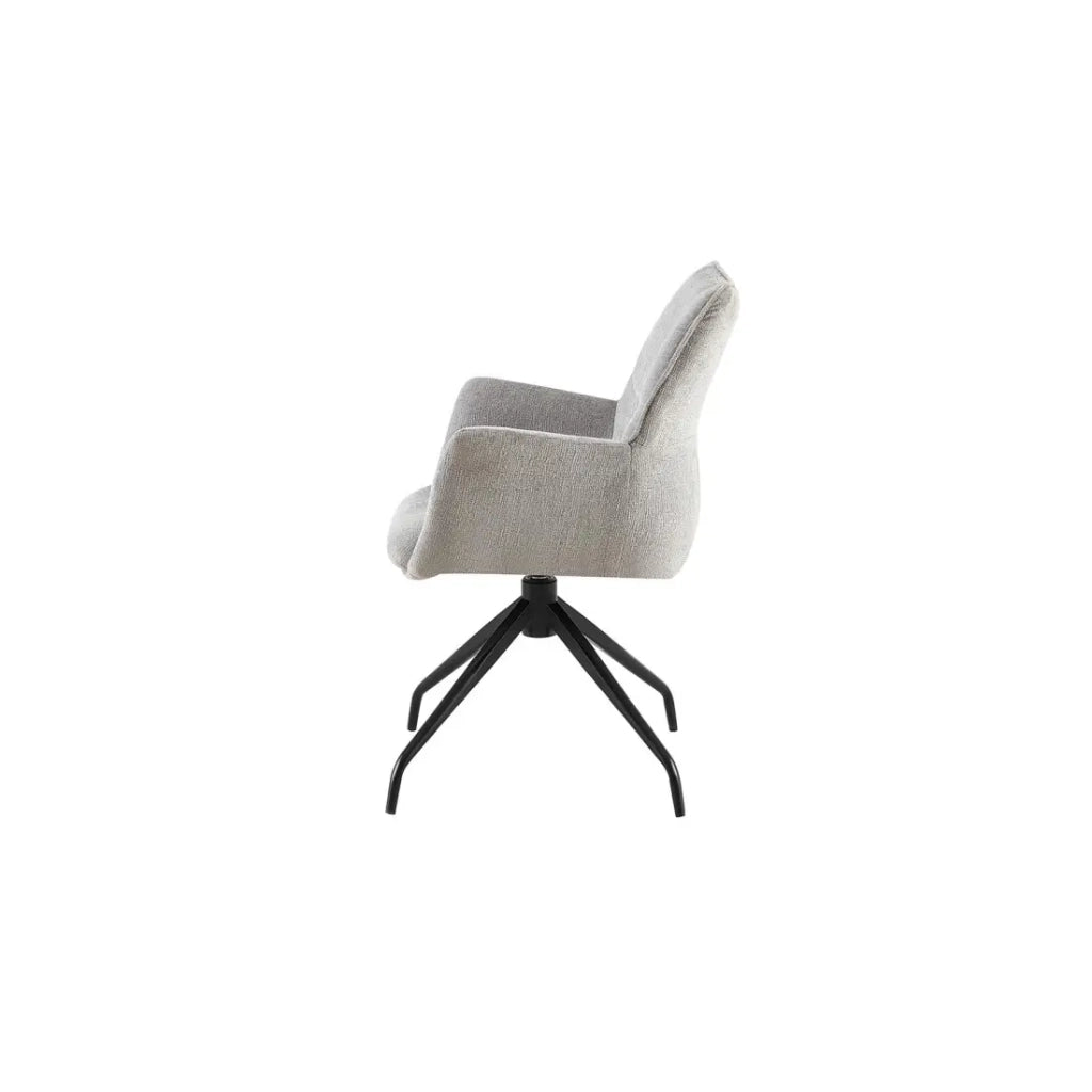 Sedia da pranzo girevole TRINITY – Tessuto grigio – Con braccioli – Piedi in metallo nero – Stile design/industriale