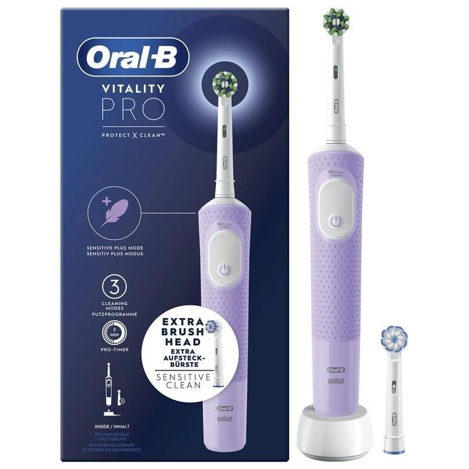 Oral-B Vitality Spazzolino Elettrico Ricaricabile Pro Viola, 2 Testine