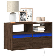Mobile TV a Parete con Luci LED Rovere Marrone 80x31x45 cm