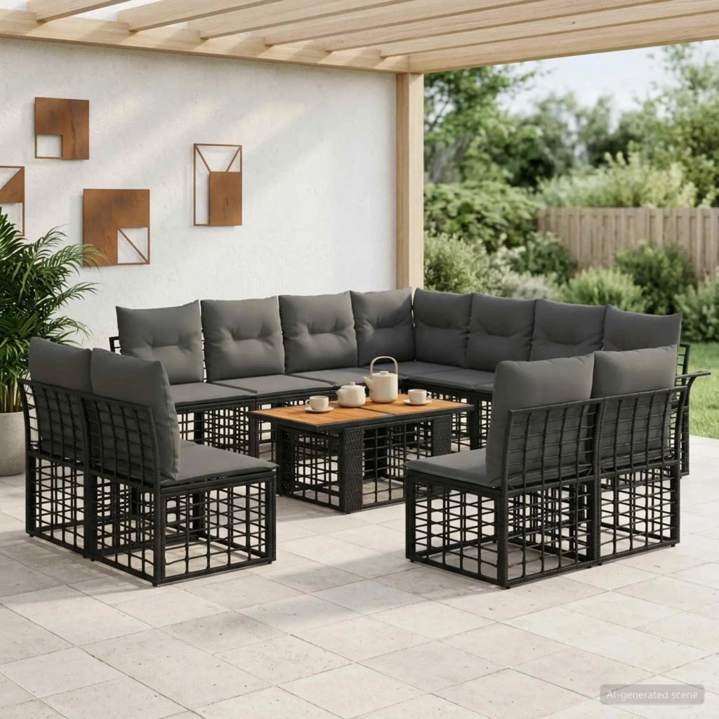 Set Divano da Giardino 12 pz Nero e Grigio scuro polyrattan 3437989