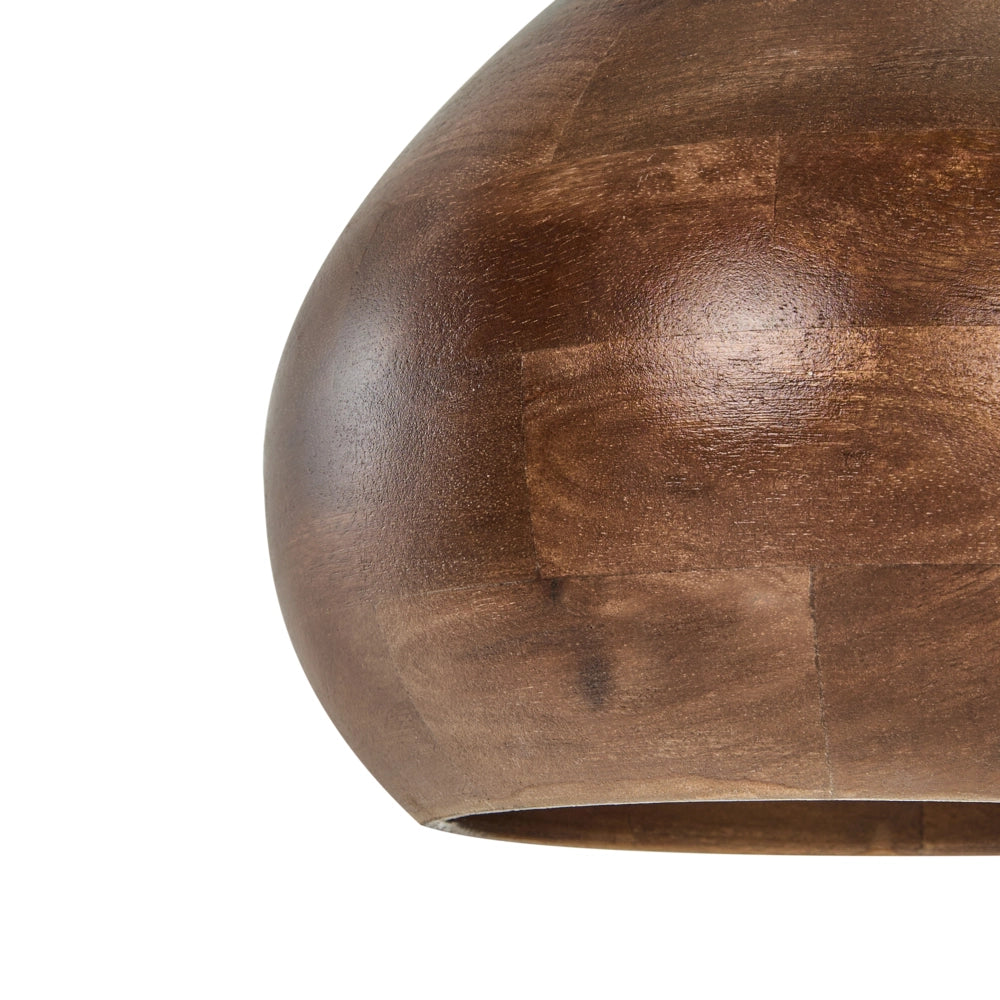 Lampada a sospensione in legno di mango marrone scuro con paralume rotondo Lampada da soffitto a sospensione
