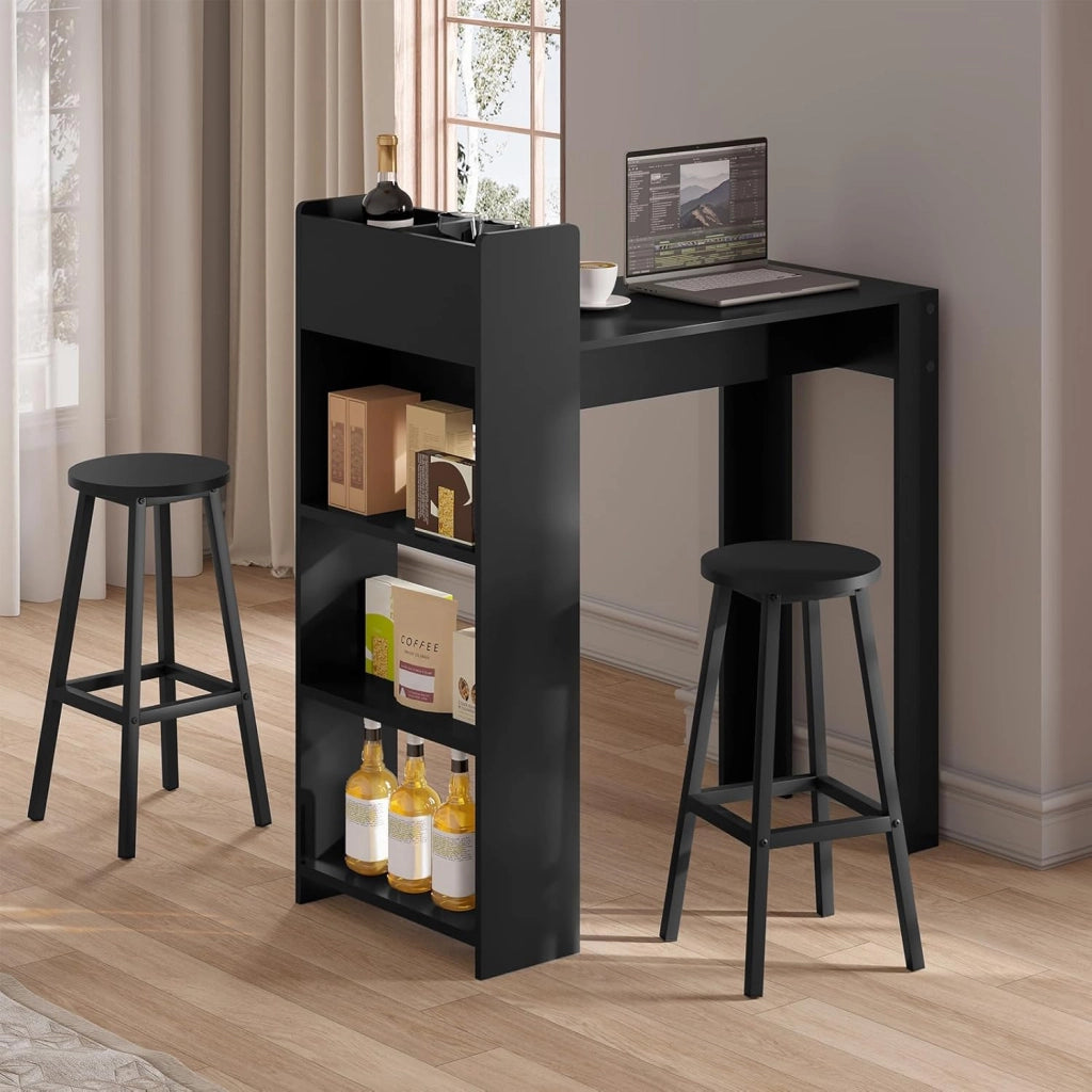 Sgabello da Bar Set di 2, Sgabello da Cucina con Poggiapiedi, Sgabello Alto in Stile Moderno/Industriale per Bar, Caffè, Isola della Cucina, Nero, K0007BH-2