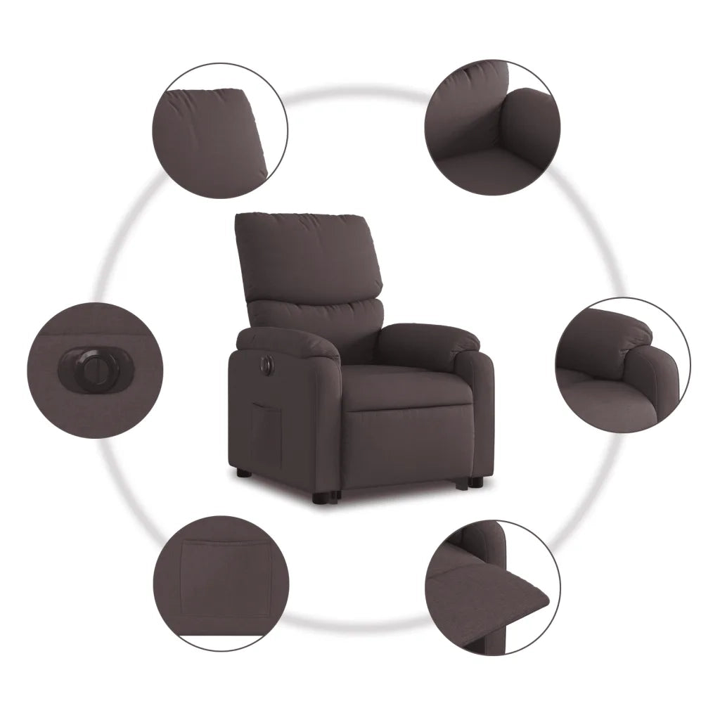 Poltrona | Sedia Relax Alzapersona Reclinante Elettrica Marrone Scuro Tessuto