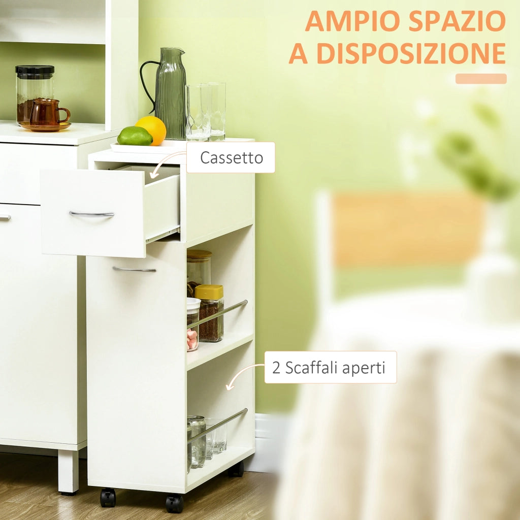 Carrello da Cucina ¨C Xylo ¨C Truciolato e Acciaio Inox, 2 Ripiani, Cassetto, 25x50x85 cm