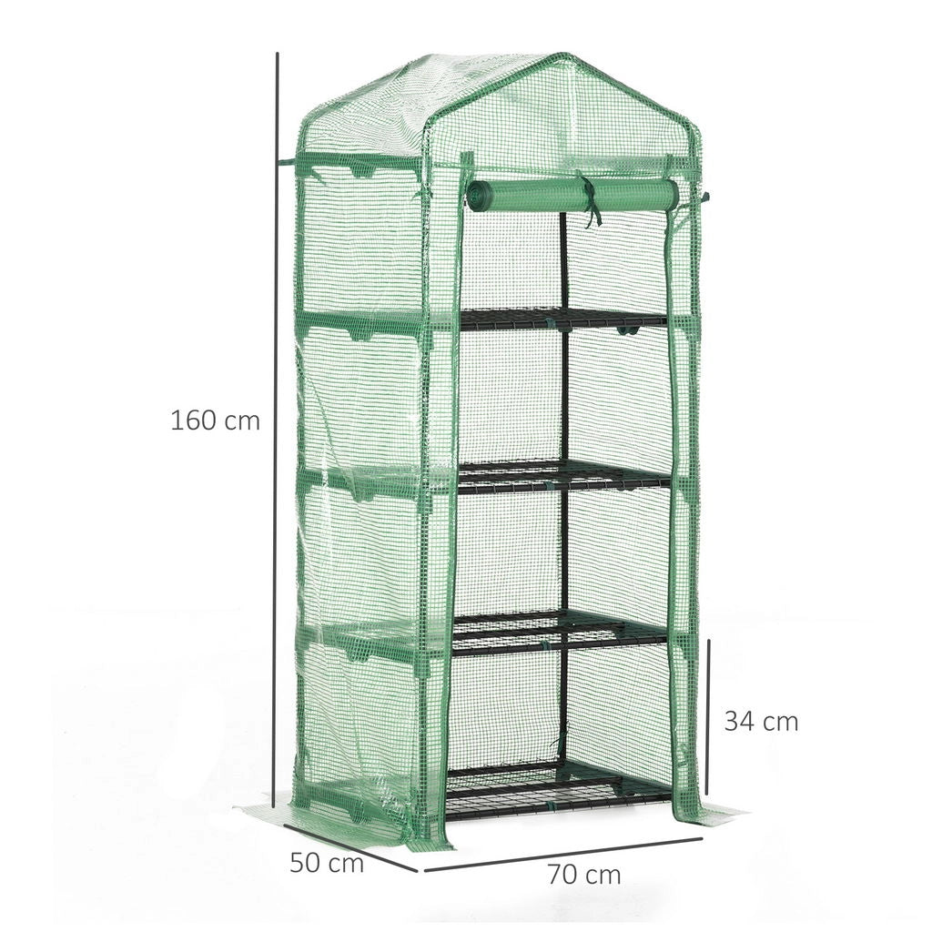 SERRA PER PIANTE VERTICALE CON SCAFFALE A 4 RIPIANI IN ACCIAIO E PE VERDE SCURO, 70X50X160 CM