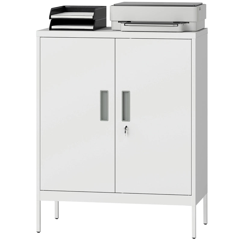 Armadio archivio in acciaio bianco con 2 ante, ripiani regolabili e serratura, 80 x 40 x 100 cm