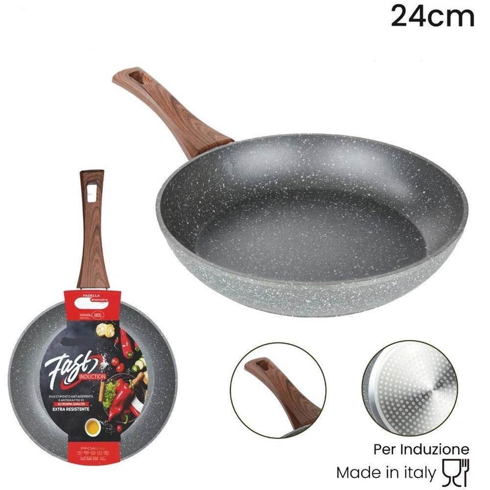 Trade Shop - Padella Rivestimento Antiaderente Antigraffio Per Induzione Manico Legno Da ø 18 A 26 Cm -    -diametro 24cm   -