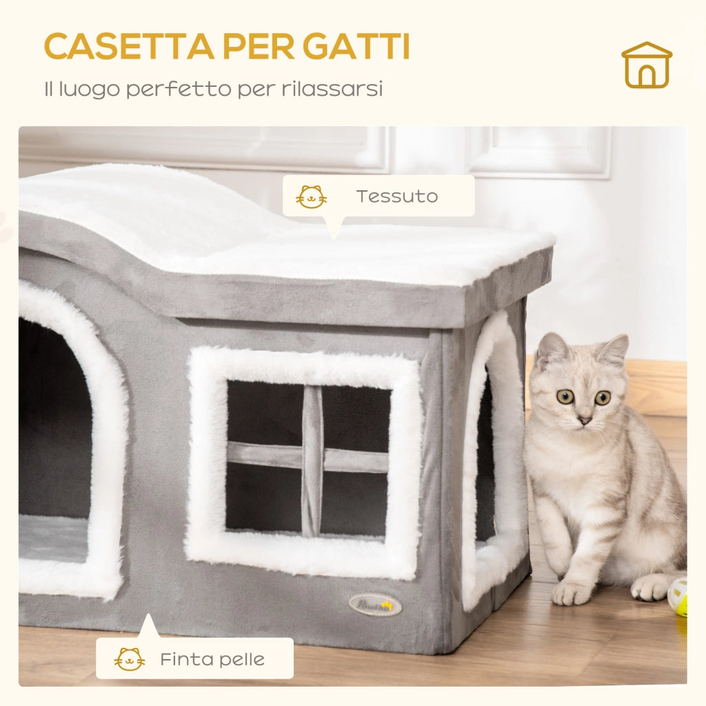 Casetta per Gatti ¨C zephmum ¨C Grigio 63.5x37x40cm con Cuscino