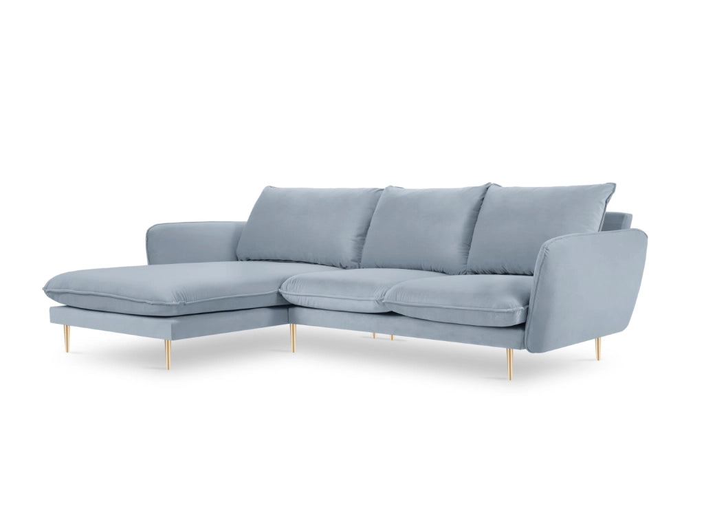 Cosmopolitan Design - Divano angolare sinistro "Vienna" 5 posti in velluto azzurro 
