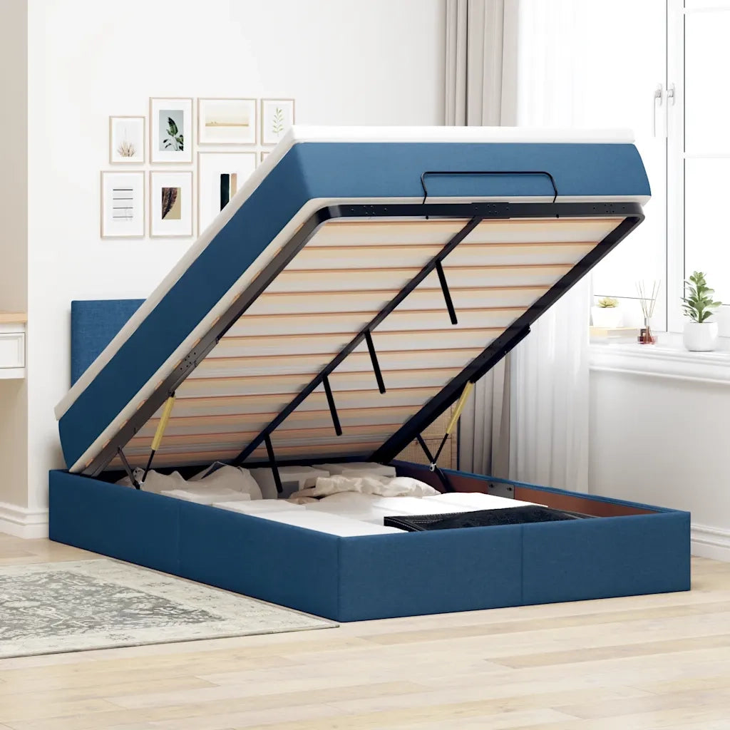 Pouf Letto con Materasso e LED Blu 120x200 cm in Tessuto 3312221