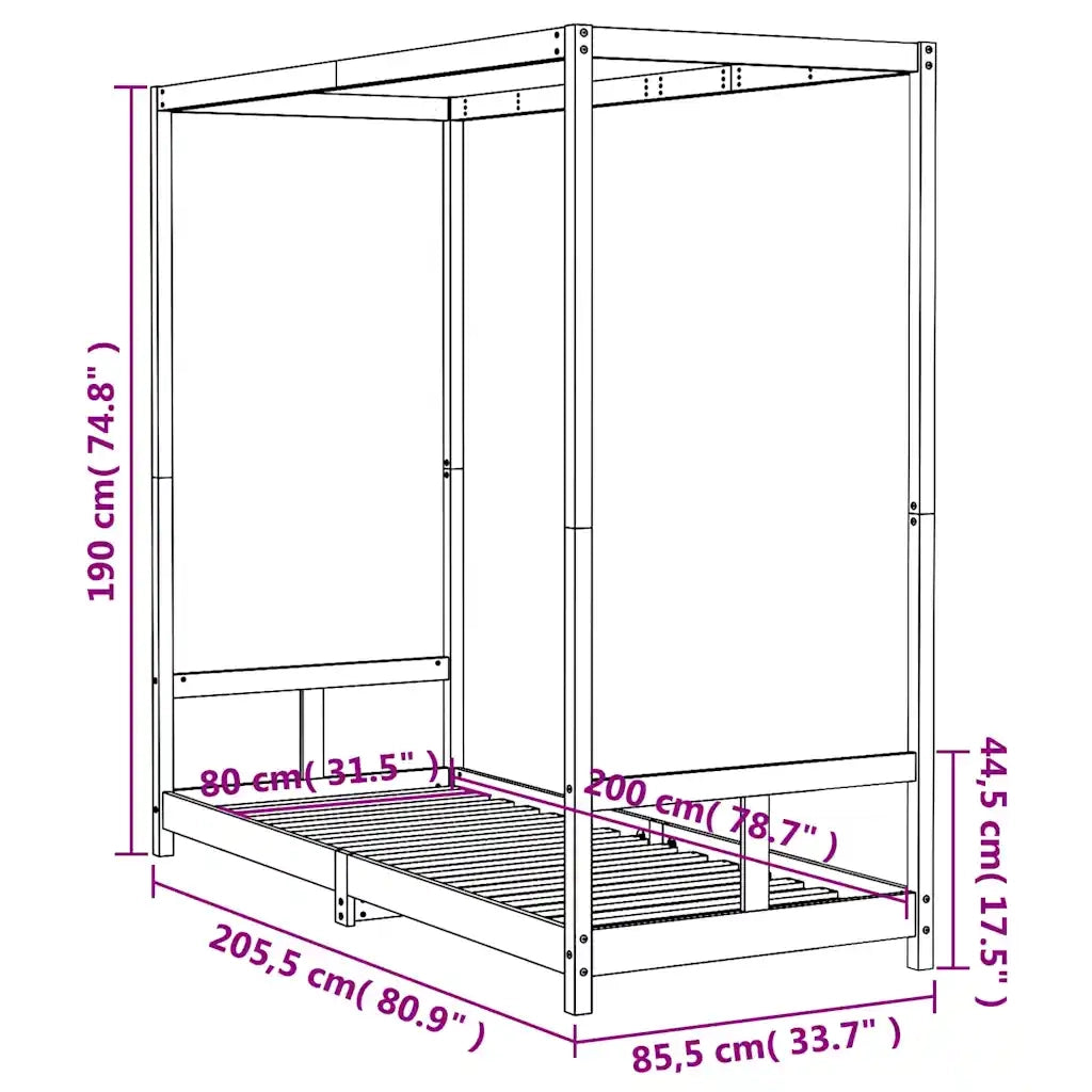 Giroletto per Bambini-Struttura Letto Bambini 80x200 cm in Legno Massello di Pino 137022