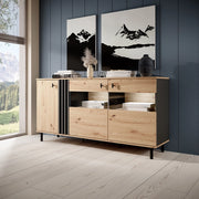 Madia Hare, Credenza 3 Ripiani, 165x40x82h cm Marrone Rovere Nodi