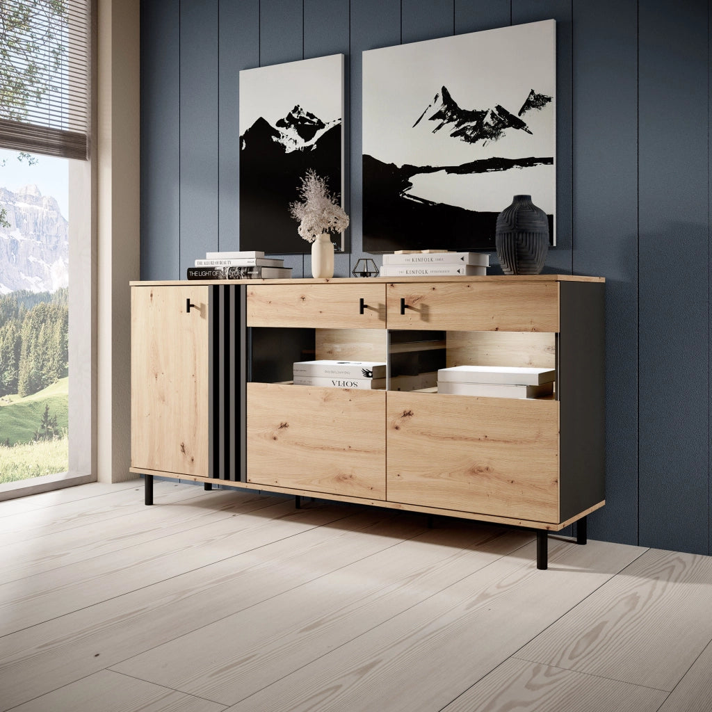 Madia Hare, Credenza 3 Ripiani, 165x40x82h cm Marrone Rovere Nodi