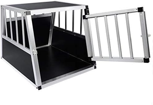 Trasportino Cane Auto, Trasportino Cani in Alluminio, Box da Cani per Auto con Chiusura, Cuccia per Cane da Esterno, Kennel per Canette per Trasporto Viaggio 54x69x51cm