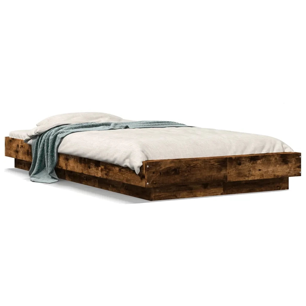 Giroletto Luci LED-Struttura Letto con LED Rovere Fumo 75x190 cm in Legno Multistrato 693726