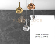SOSP. OTTONE SAT. RETTANGOLARE 5 LUCI VETRI TUTTI PICCOLO TRASPARENTE AMBRA CROMO ORO RAME 1155OS-S5 RP-MC