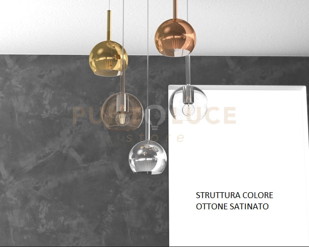 SOSP. OTTONE SAT. RETTANGOLARE 5 LUCI VETRI TUTTI PICCOLO TRASPARENTE AMBRA CROMO ORO RAME 1155OS-S5 RP-MC