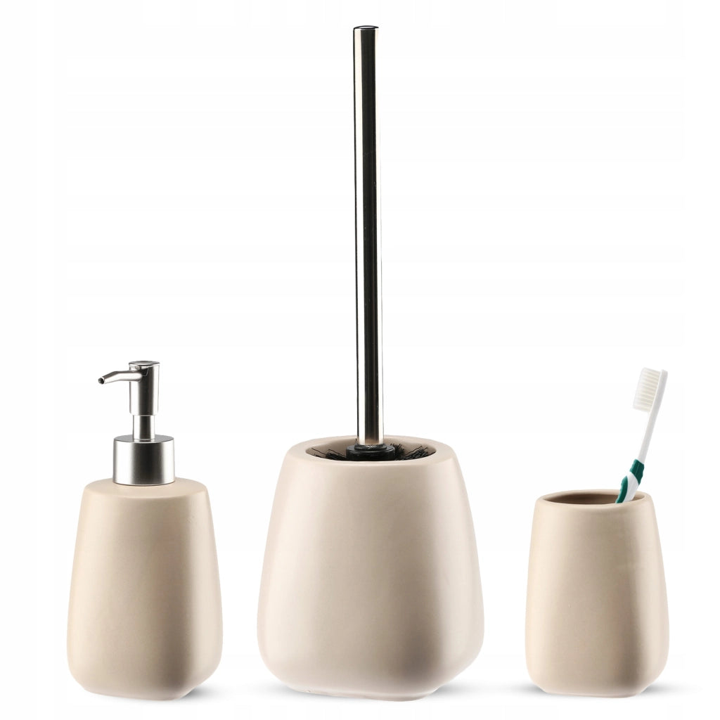 Set da bagno KADAX, set da bagno con dispenser di sapone, spazzolino e bicchiere, beige, 3 in 1