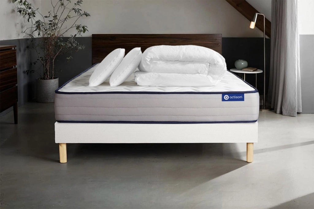 Pacchetto letto completo - Materasso 140x190cm + Box spring con doghe (kit) + 2 cuscini + Piumino - Actiflex Form