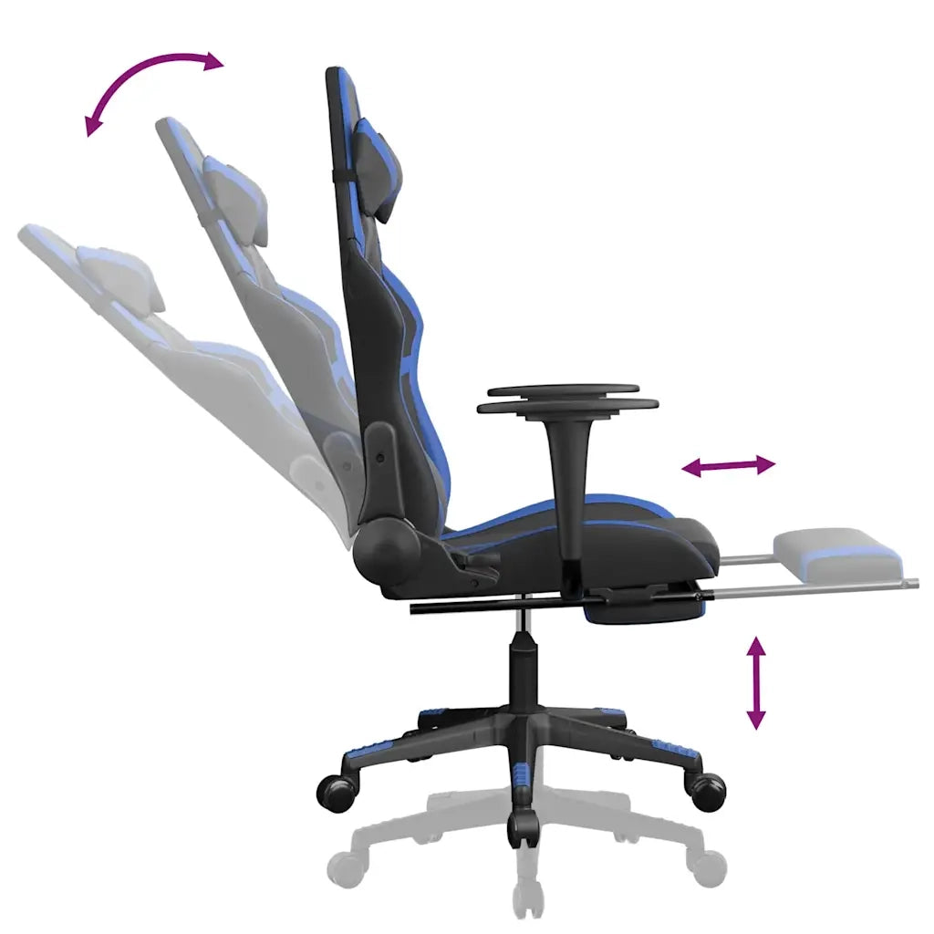 Sedia da Gaming | Sedia da e-sports Massaggiante Poggiapiedi Nero e Blu Similpelle