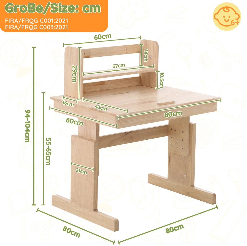Scrivania per bambini 80x94x80 cm regolabile in altezza con piano inclinabile in legno naturale