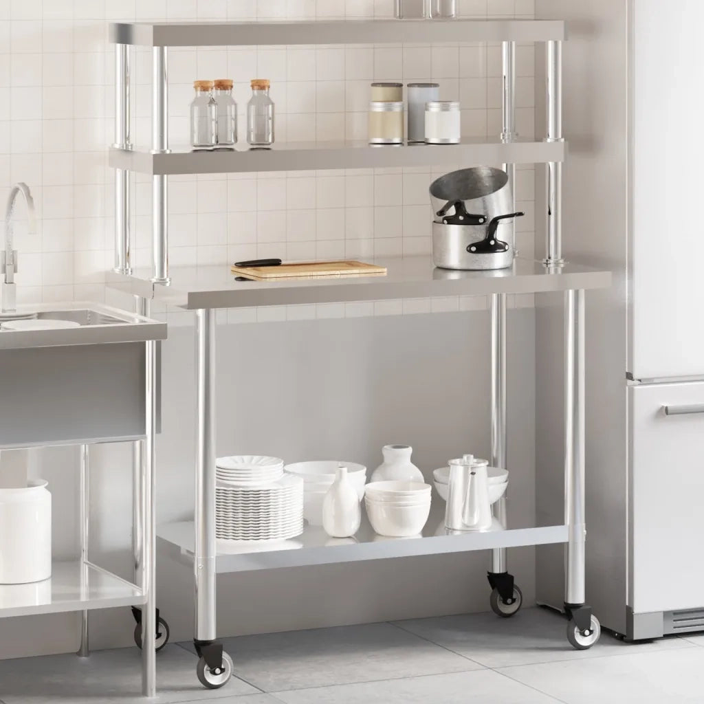 Tavolo Lavoro Cucina con Ripiano 110x55x150 cm Acciaio Inox CFW5609926