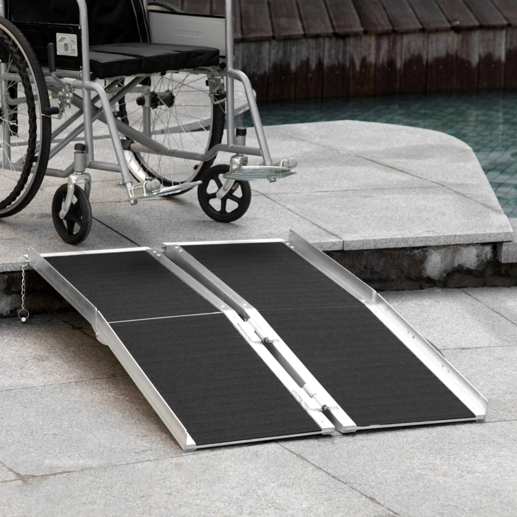 Rampa Pieghevole per Sedia a Rotelle ¨C zephmum ¨C 122x73.5 cm, Nero, Alluminio, Antiscivolo