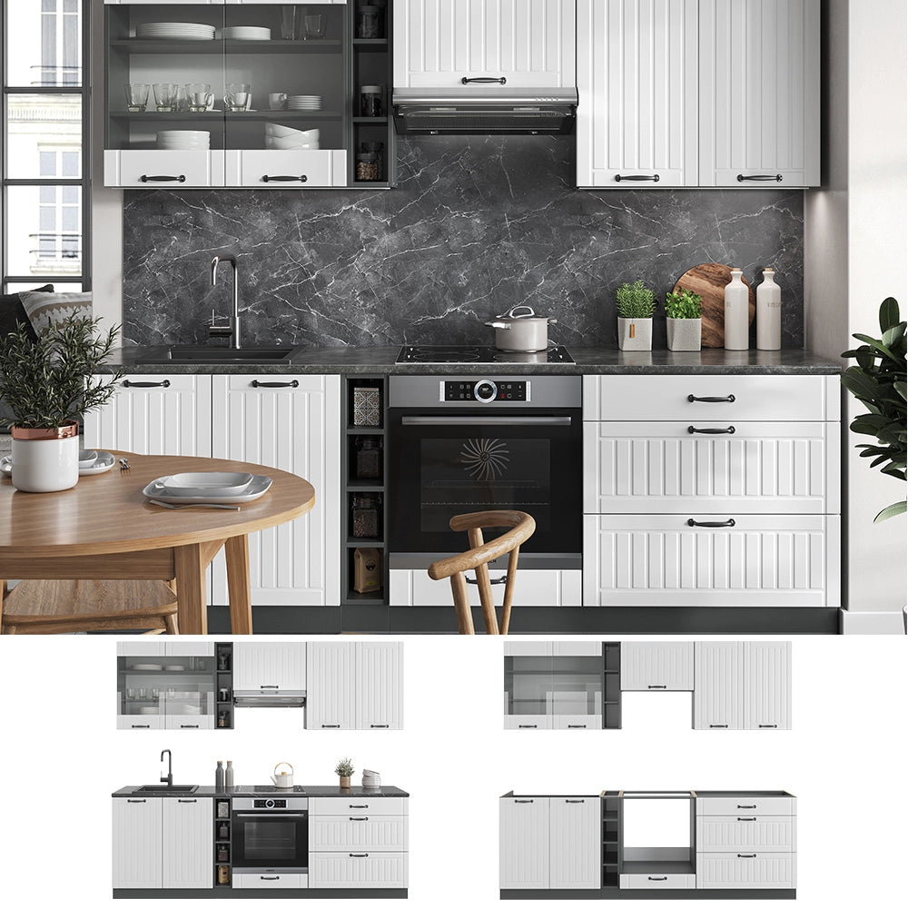 Cucina componibile Fame-Line Bianco rustico/Antracite 235 cm senza piano di lavoro Vicco