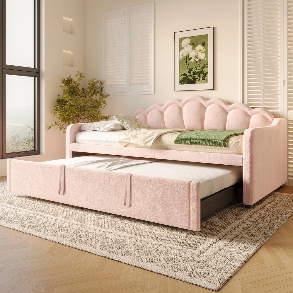 Letto Singolo Estraibile Divano Velluto LED ¨C MINIMAL ¨C Rosa 90x200cm