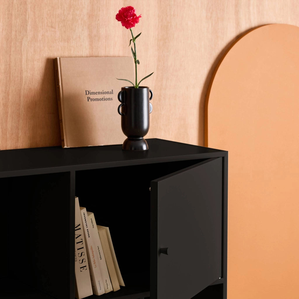 Credenza industriale in metallo con 6 scomparti, nero