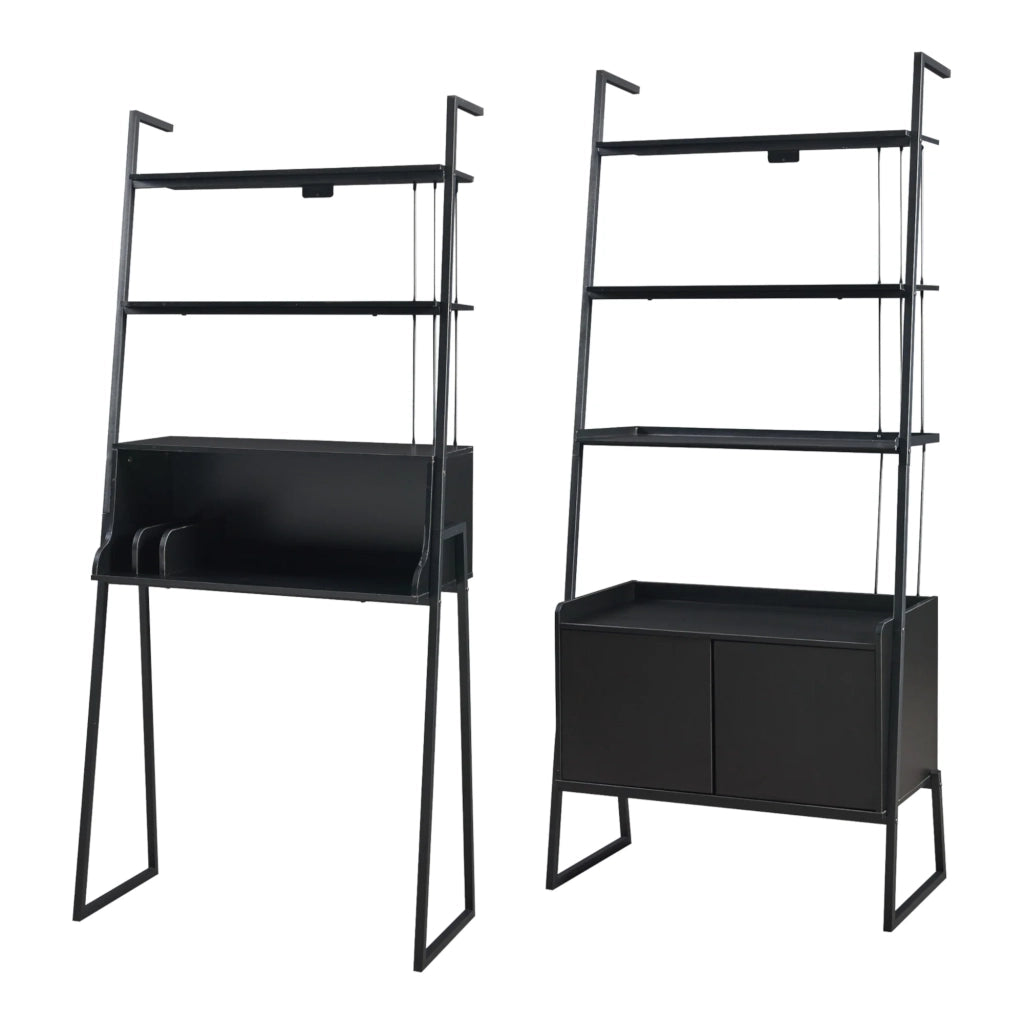 Set di 2 mobili composto da scrivania e scaffale con armadietto nero 03_0009364