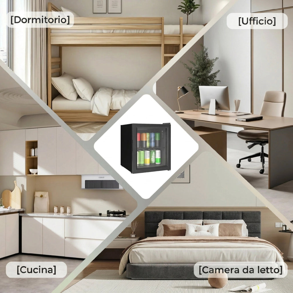 Frigorifero da Ufficio 46L ¨C Zephmum ¨C Nero, Vetro Temperato, Doppia Porta
