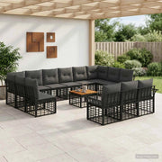 Set di divani da esterno 14 pz Nero e Grigio scuro Poliestere 3437791