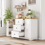 Credenza e madia con 3 cassetti, ante e ripiani regolabili per cucina soggiorno e sala da pranzo in MDF bianco 126 × 40 × 86 cm