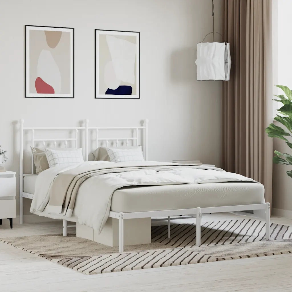 Giroletto con Testiera-Struttura Letto con testiera Metallo Bianco 140x190 cm 536185