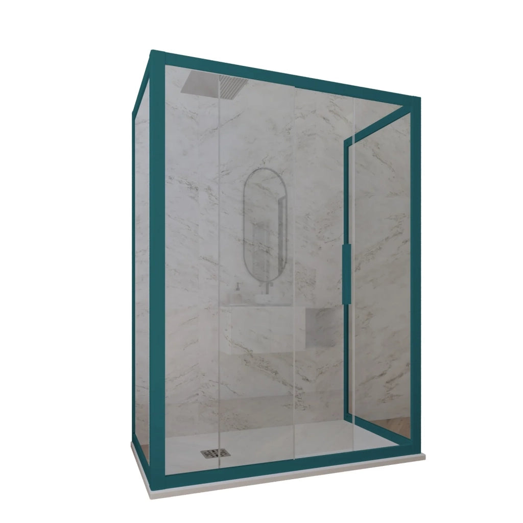 Box doccia 3 lati 90x170x90 CM H 200 Vetro Trasparente Profilo Verde Night Watch mod. Deco Trio