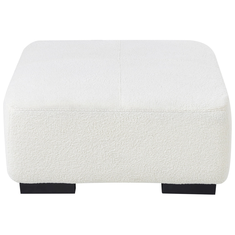 Divano angolare a L con cuscini 4 posti in tessuto bouclè bianco bianco sporco con ottomana versione a destra stile elegante moderno