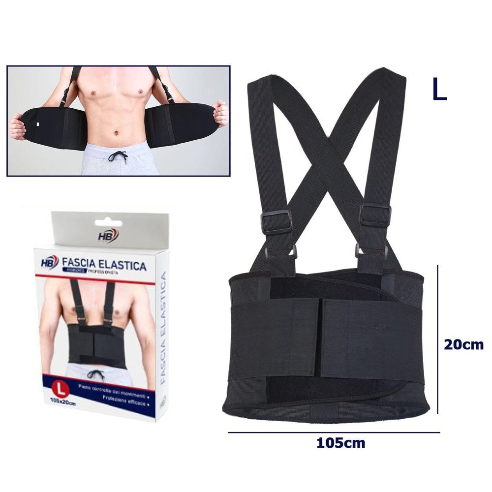 Trade Shop - Fascia Posturale Schiena Supporto Regolabile A Strappo Tutore Lombare Nero Tg. L -