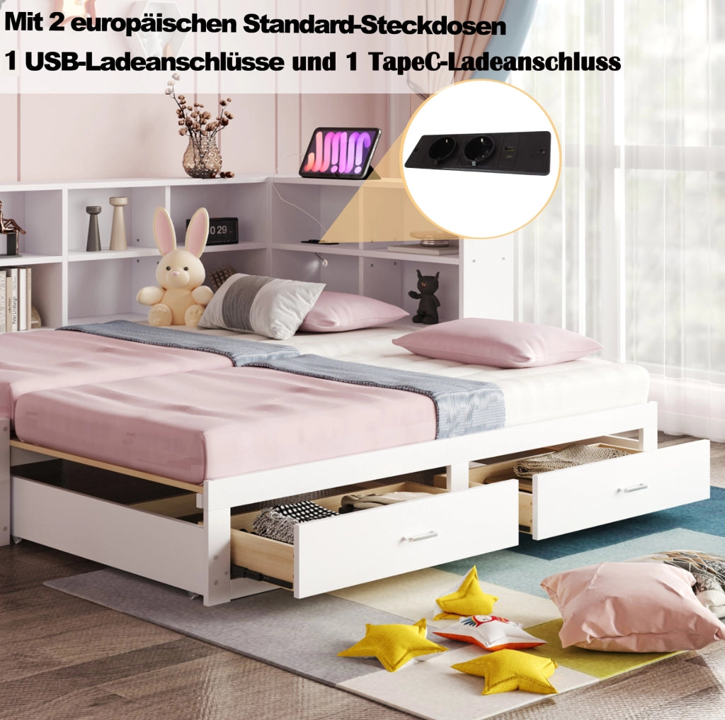 Letto multifunzione estraibile 90/180x190 cm in legno bianco