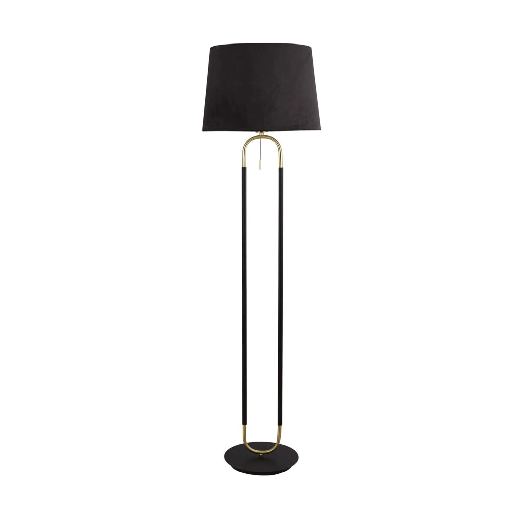 Lampada da terra Jazz - Nero opaco, ottone satinato e paralume nero