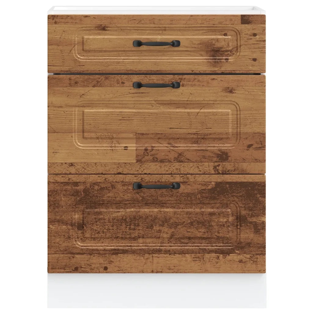 Mobile da cucina vintage con ampio spazio contenitivo piedini regolabili 60 x 46 x 81,5 cm legno composito finitura effetto legno anticato 02_0050504