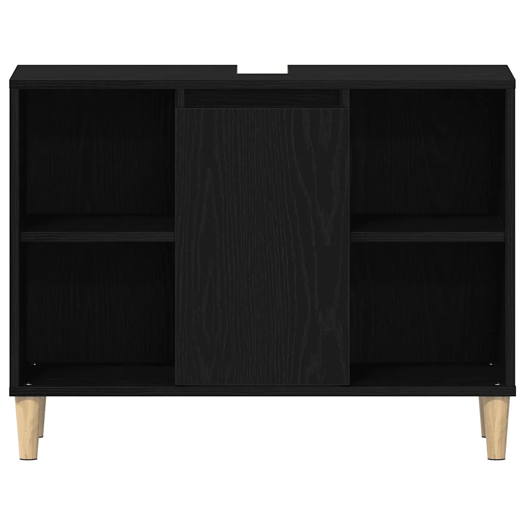 Mobiletto per Lavabo-Armadietto da bagno Rovere Nero 80x33x60 cm in Legno Massello