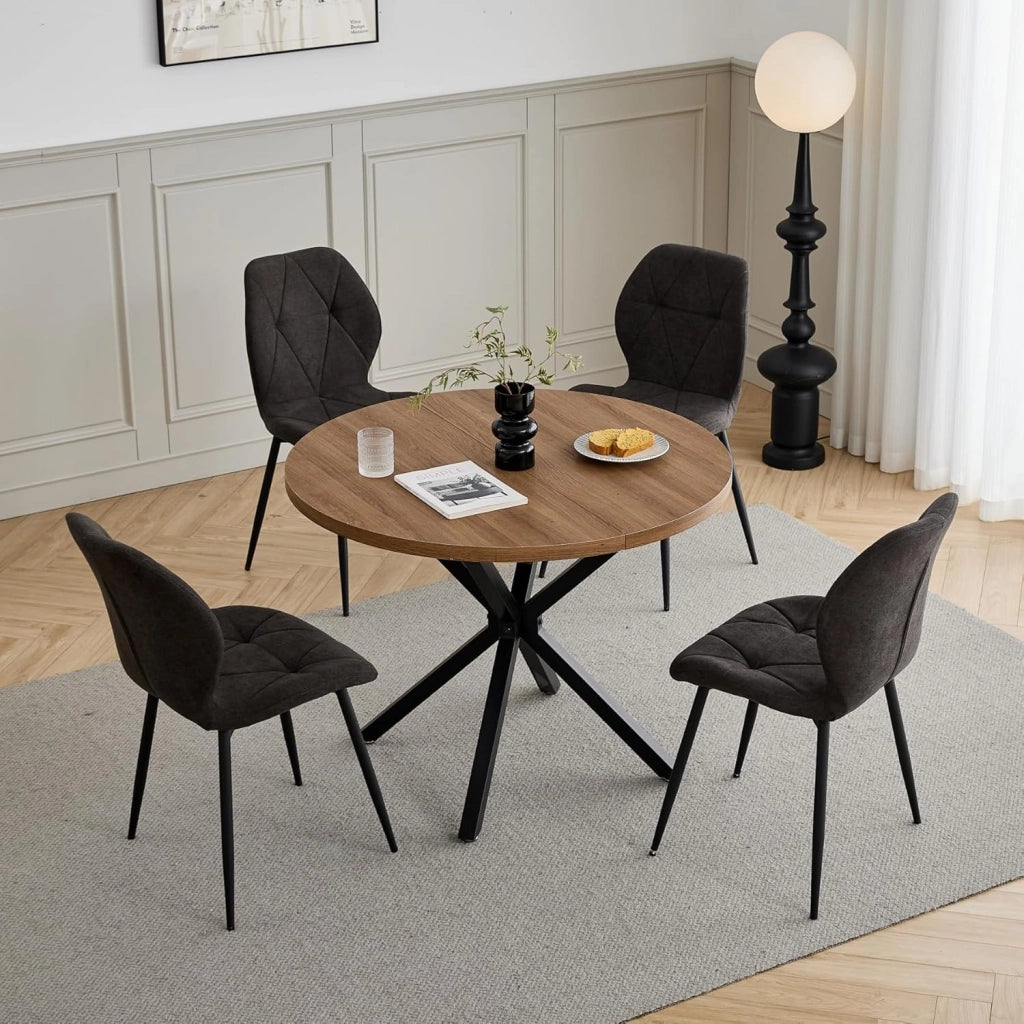 GrandCA HOME Set Tavolo e Sedie da Pranzo, Tavolo da Pranzo Rotondo da 100 CM e 4 Sedie Moderne in Lino, per Sala da Pranzo, Cucina, Soggiorno (Marmo + Menta)