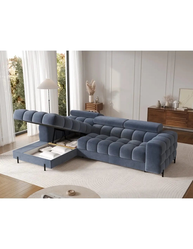 Divano angolare sinistro convertibile Blu design elegante 285x99x181cm FILTRO