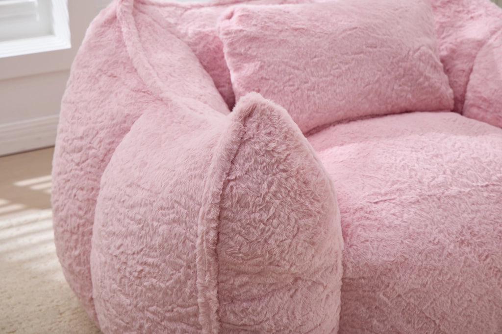 Fauteuil pouf ergonomico in pelliccia sintetica con imbottitura in schiuma, per soggiorno e camera da letto, rosa