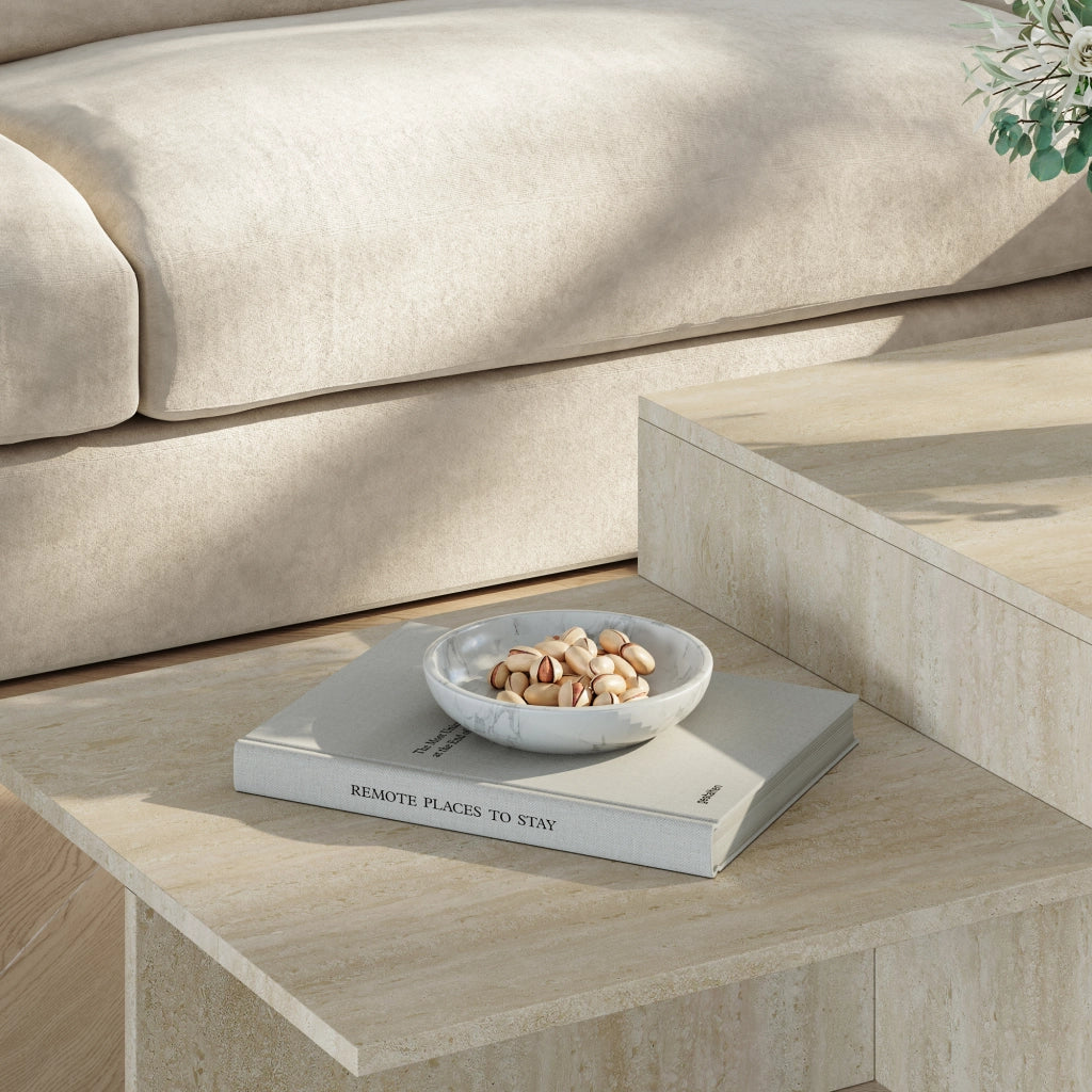 Tavolino da Salotto Taniena a Doppio Livello 100x55x35 cm Color Avorio Travertin [en.casa]