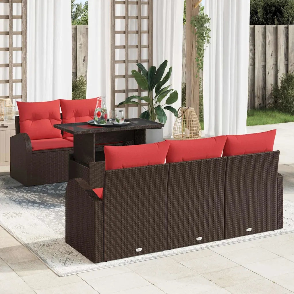 Set Divano da Giardino con cuscino 6 pcs Marrone polyrattan 3348560