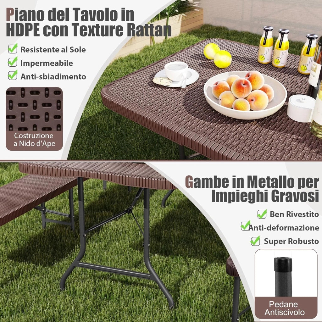 Tavolo da Picnic Pieghevole 180 cm, Tavolo Portatile in HDPE, per Giardino Campeggio Festa, Portata 160 kg (Tavolo)
