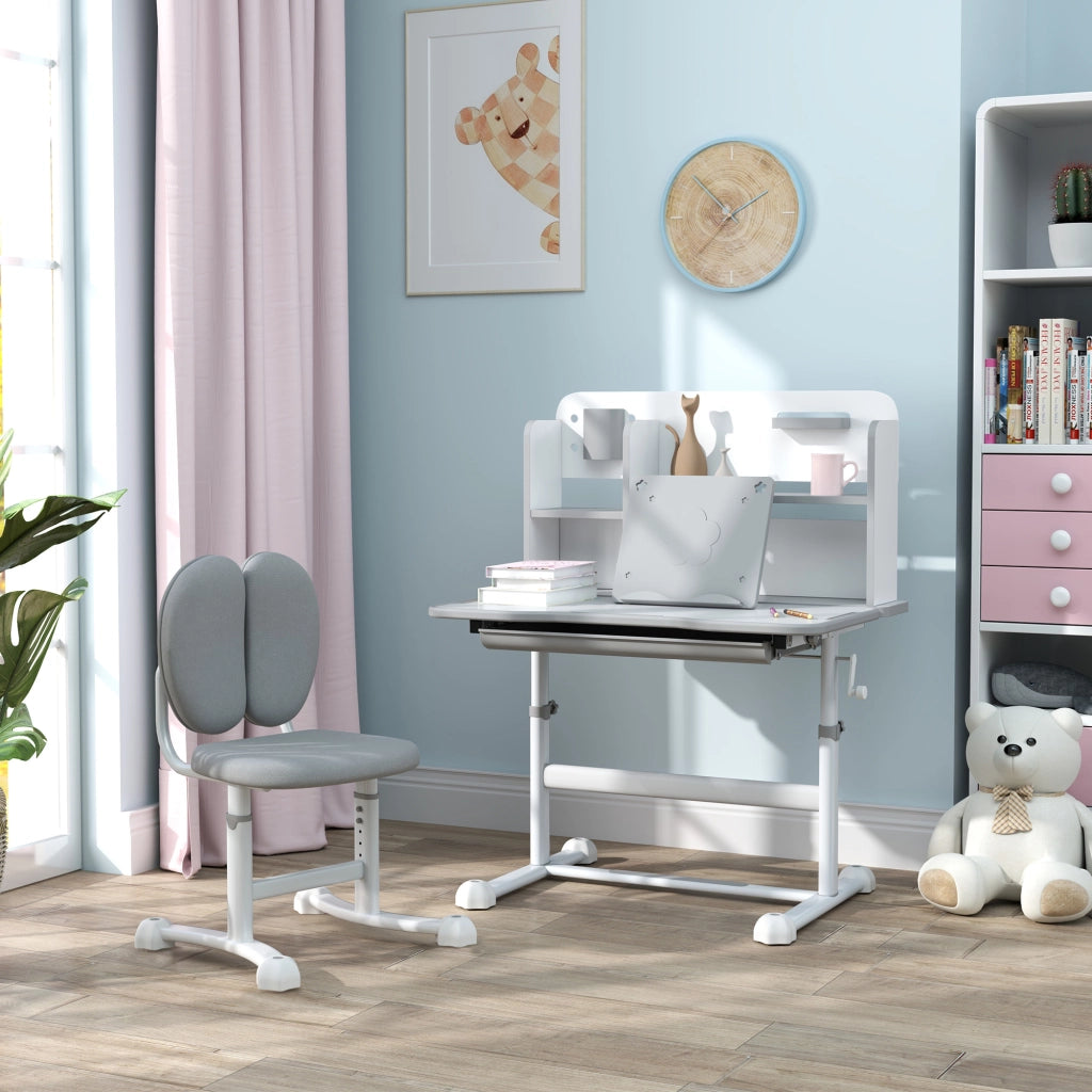 Scrivania Bambini Regolabile con Piano Inclinabile, Cassetto e Scaffale ¨C Zephmum ¨C Grigio
